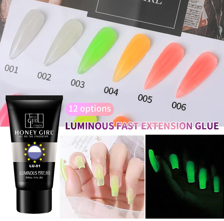 HONEY GIRL Luminous Nail Extension Gel Glow In Dark UV Soak Off  Lighting In Night Nail Extension Gel