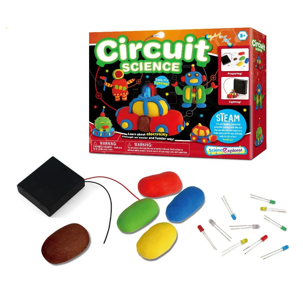 Educational STEM Play Clay DIY Making Circuit Kits Kids Circuit Science Physics Experiment Clay Building Circuit Out of Clay Set