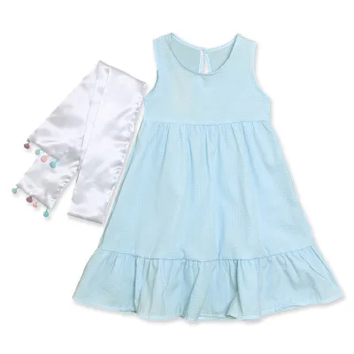 
Everweekend Sweet Kids Girls Ruffles Fashion Dress With Bow Ribbon Pink Solid Color Summer Cotton Linen Western Party Dress 