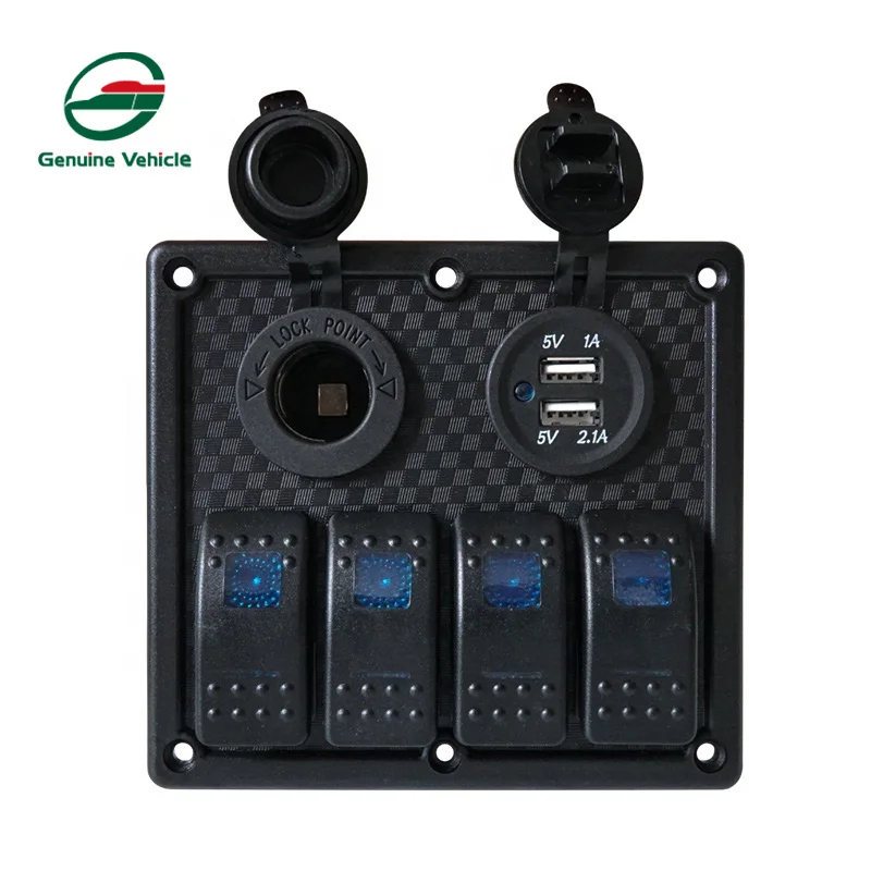 Genuine Vehicle Waterproof Car Caravan ABS Rocker Switch Panel With 12V Power USB Socket