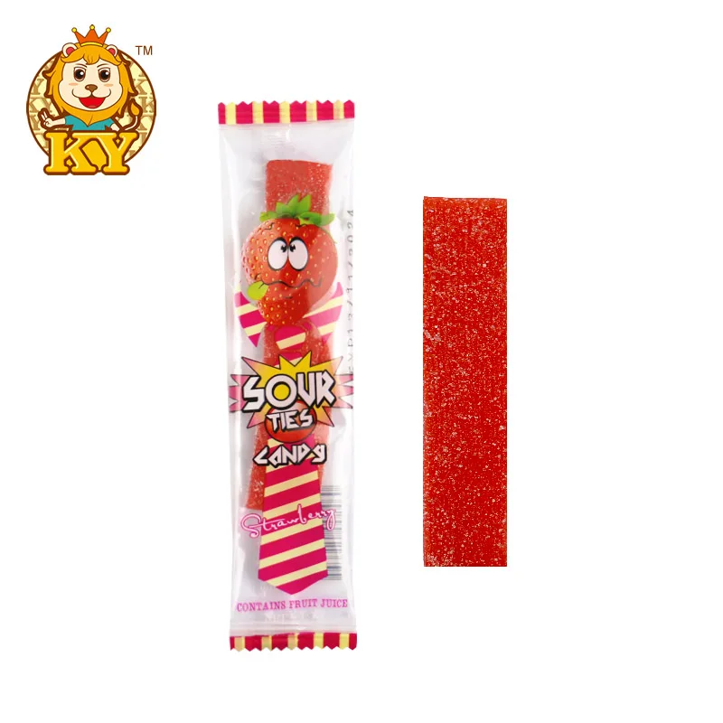 Wholesale custom sugar coated rainbow tie sour candy licorice belts soft gummy candy tape stick