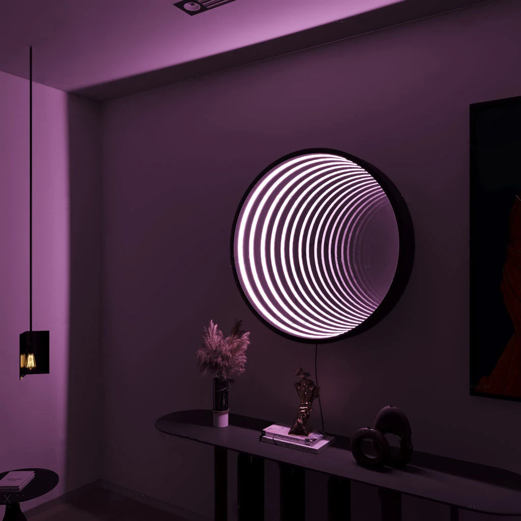 Tiktok Hot Selling LED Modern RGB 50CM Circle Geometric Mirror Tunnel Lamp Living Room Bedroom Wall Lamps With Remote Control