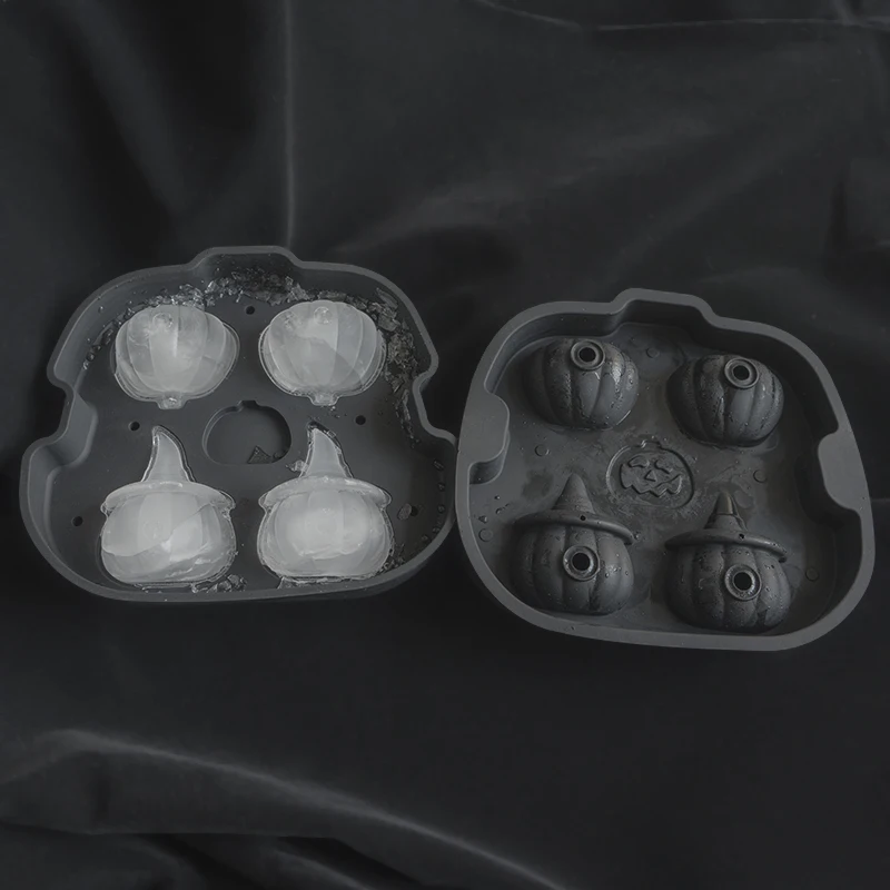 3D Halloween Horror Skull Pumpkin Silicone Mold Ice Cube Tray With Lid