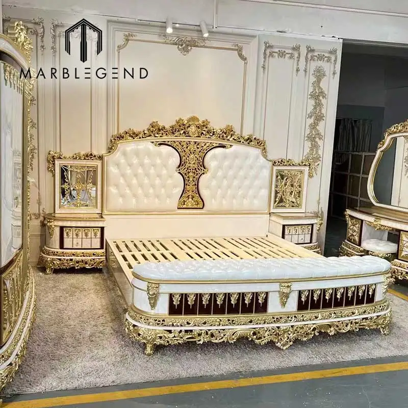 luxury royal fancy solid wood home bed room bedroom furniture set