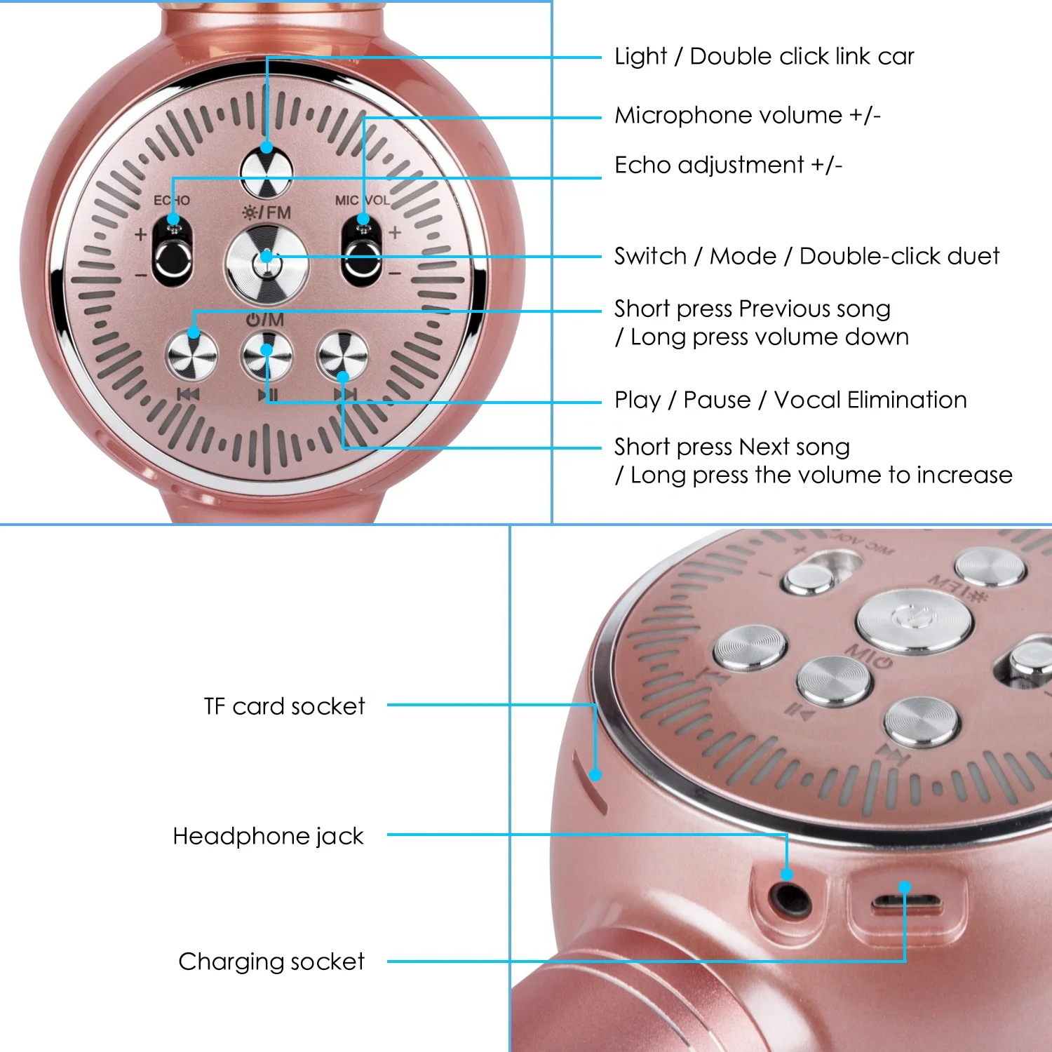 
Premium Wireless Microphone Hifi Surround Sound Quality Twice At One Go Strong Bass Vocal 