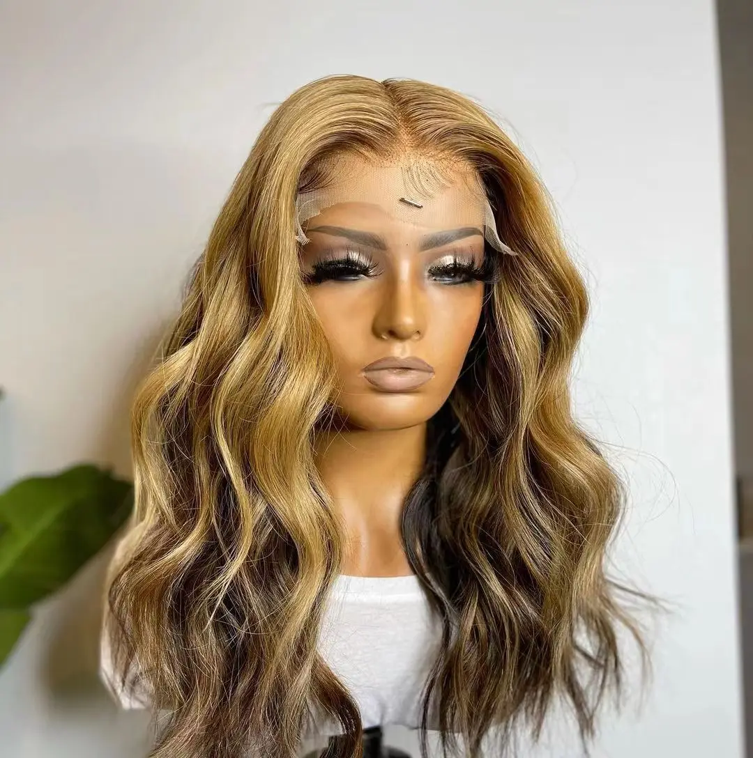 Оптовая продажа, высококачественные бразильские человеческие волосы, светлые волнистые волосы, парик с естественной линией волос для женщин