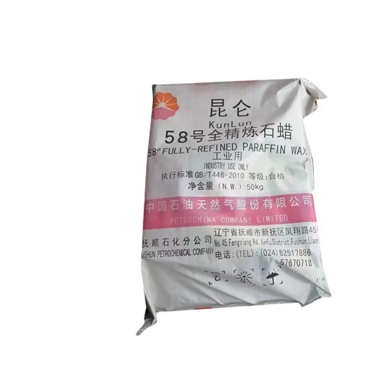 Kunlun Fushun 56-58 Melting Point fully refined paraffin wax 0.5%Oil Content solid Kunlun paraffin wax