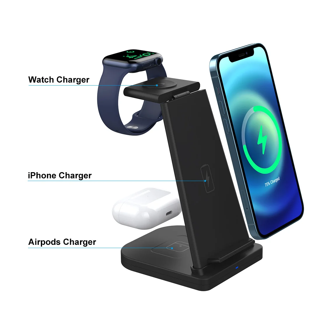 
2021 amazon hot sales 10W 9V 2A Detachable Split 3 in 1 wireless charger stand wireless charging dock 
