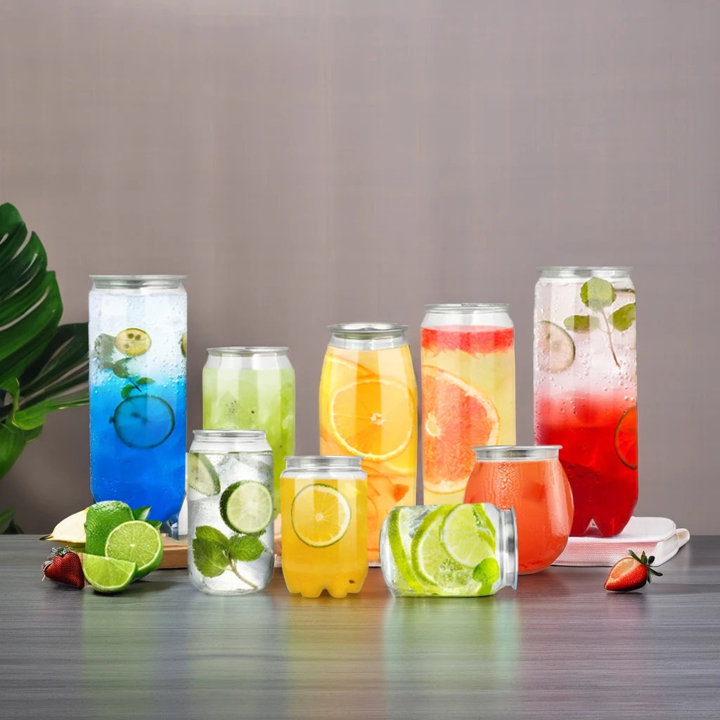 Empty Clear Eco Friendly PET Pull-Ring Soda Drinks Jars Transparent Juice Beverage Plastic Bottles