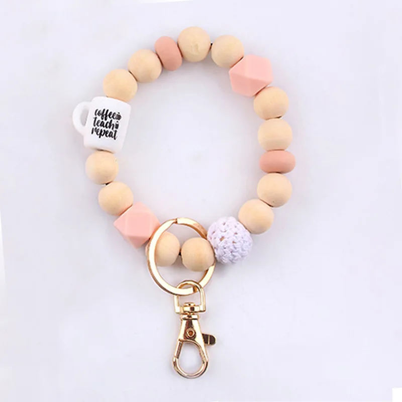 2024 boho silicone beads coffee cup teacher lanyard keychain wristlet set gift for mom coffee lover