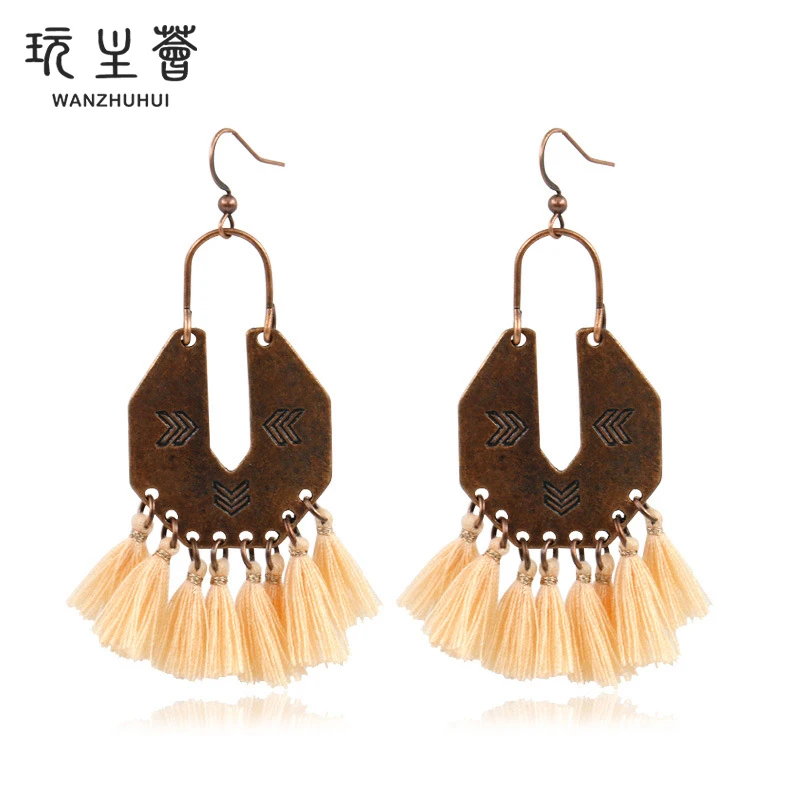Bohemian design womens alloy daily wear drop tassel earrings jewelry