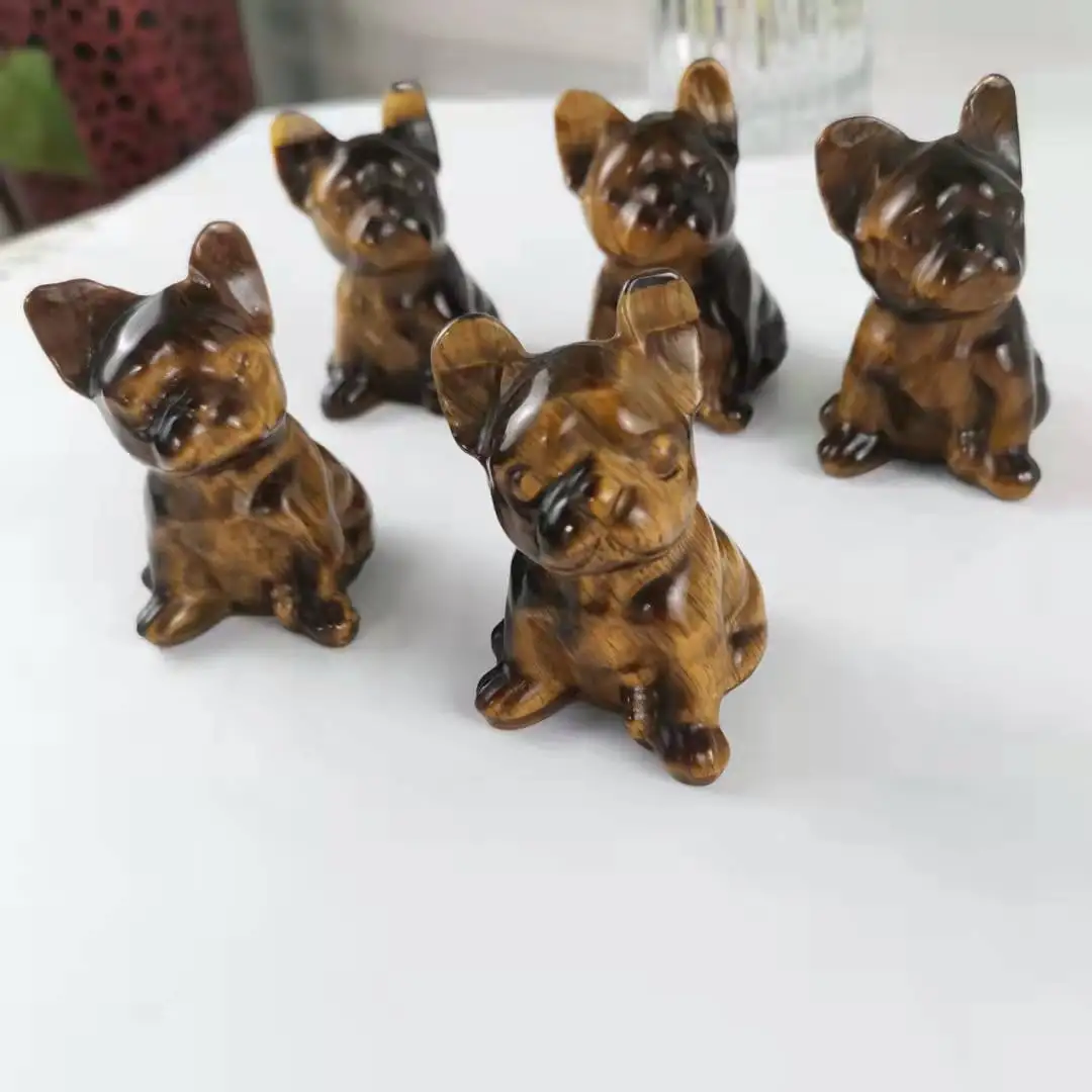 Natural Crystal Craving Yellow Tights French Bulldog Hand Carved Crystal Animal Carvings Crafts For Christmas Gift