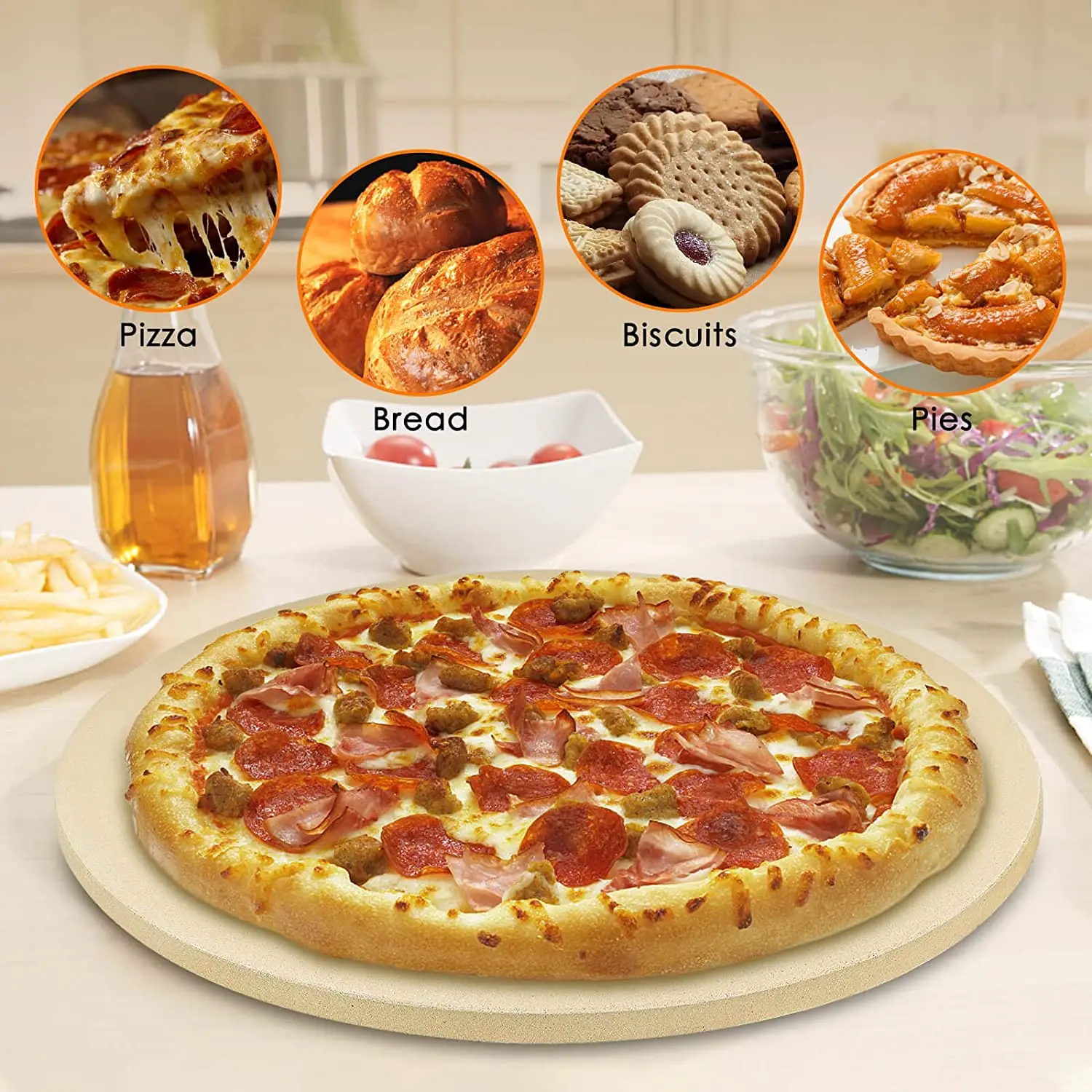 Wholesale 15 inch pizza stone set with pizza dough scraper high quality pizza baking stone.