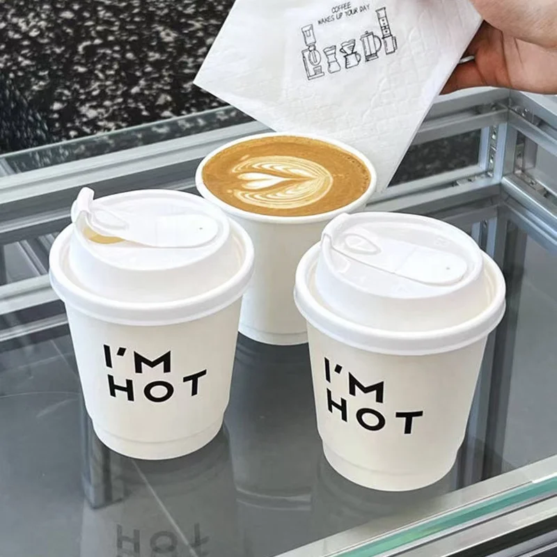 Limonpack  Custom  Double Wall Coffee Paper Cups With Lids for Cafe Shop