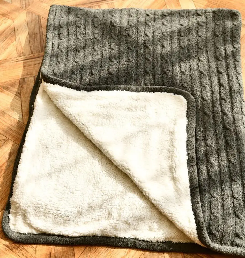 
Chunky Knit Bed Cable Knit Sherpa Blanket Throw Knife edge Blanket 