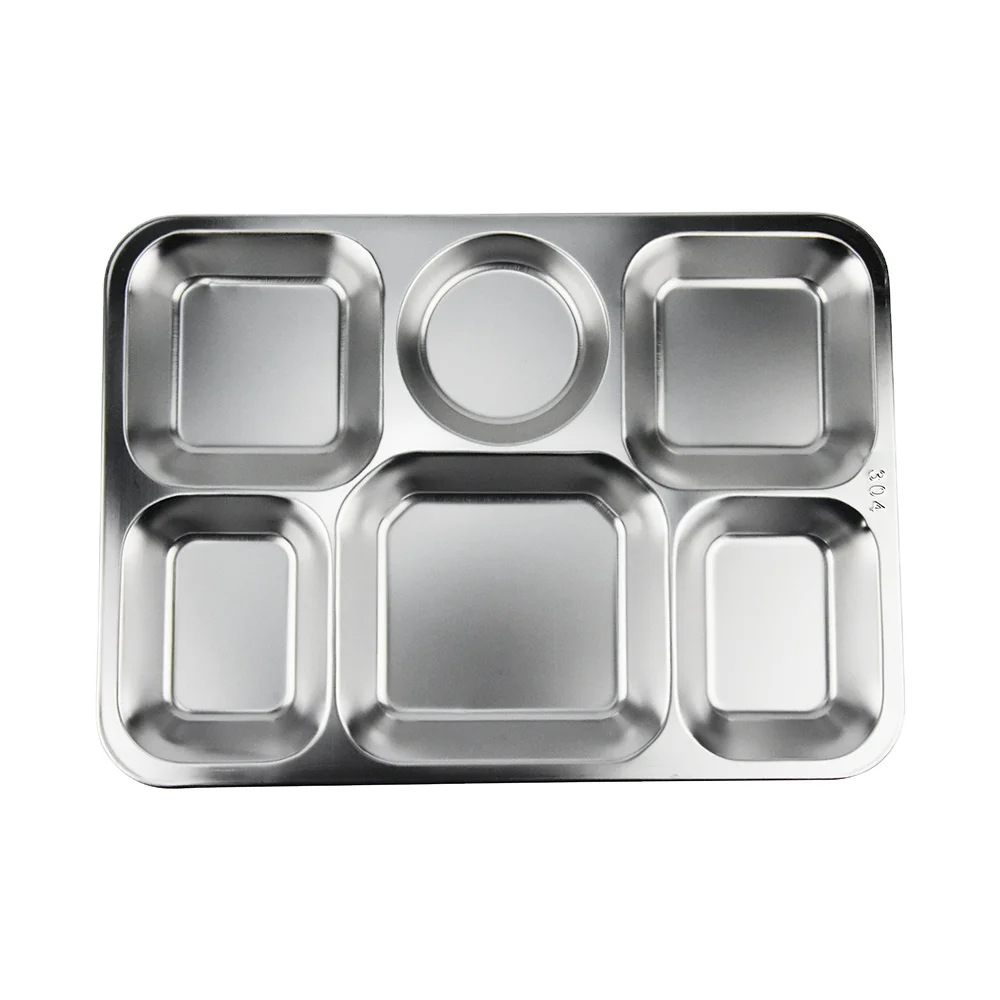 Rectangular Stainless Steel Food Tray/Plate with 6 Compartments/ dinner plates