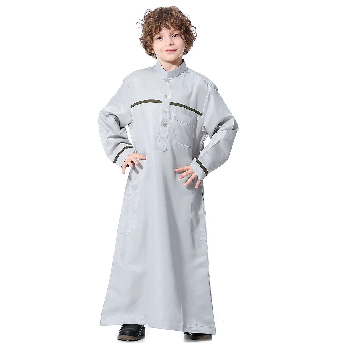 Autumn Muslim Kids Abaya For Boys Jubba Thobe Long Sleeves Arab Teenagers Islamic Clothing Children Dubai Stripes Robe Kaftan