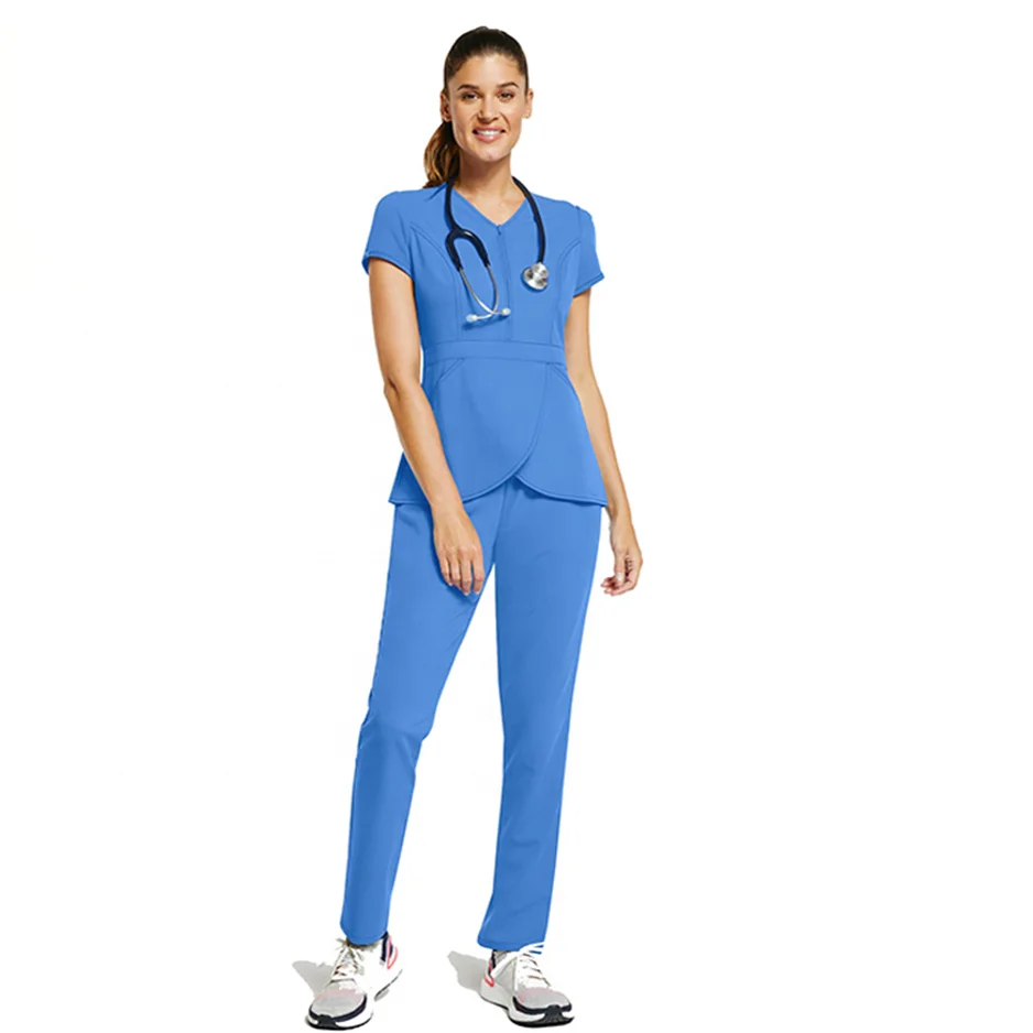 New Style Women Half Zipper Cotton Hospital Staff Clothing Medical Scrubs Nurse Uniform