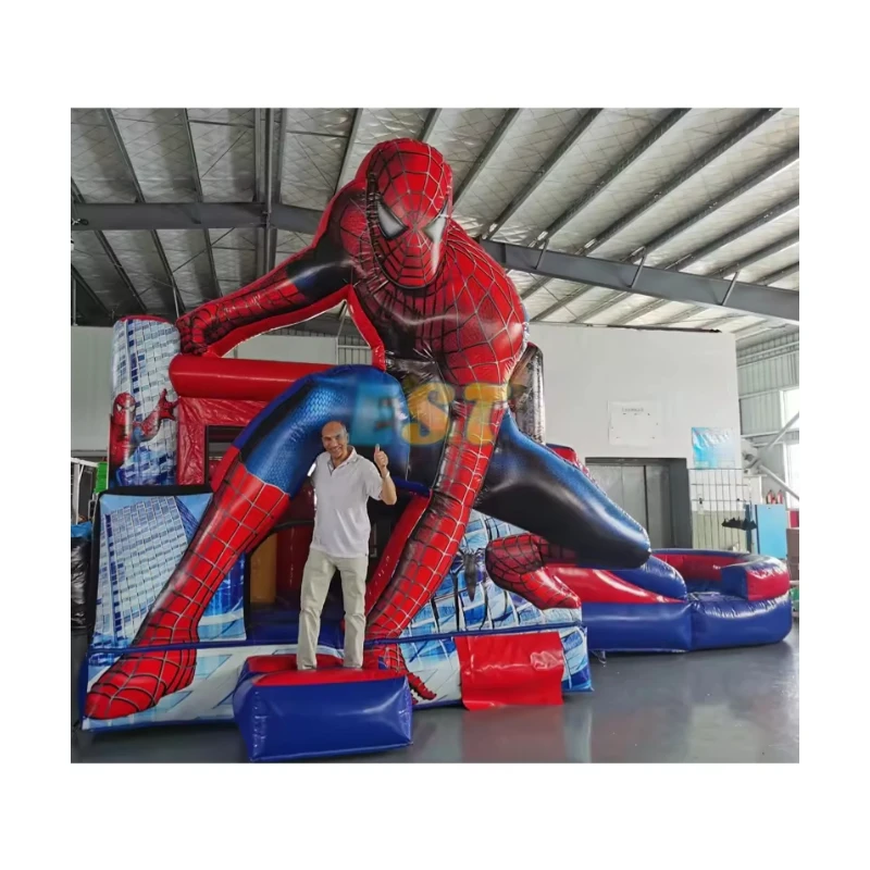 Commercial Bouncy Castle Kids Spiderman Bounce House Obstacle Toboggan Combo Castle Inflatable Bouncer Water Slide