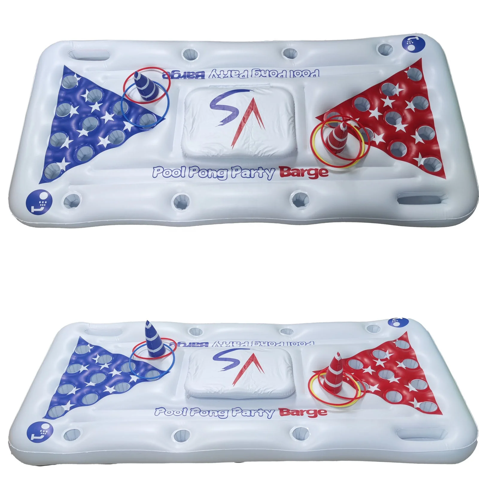 Inflatable Pool Party Barge Floating Water  Float with Ice Box & Toss Ring