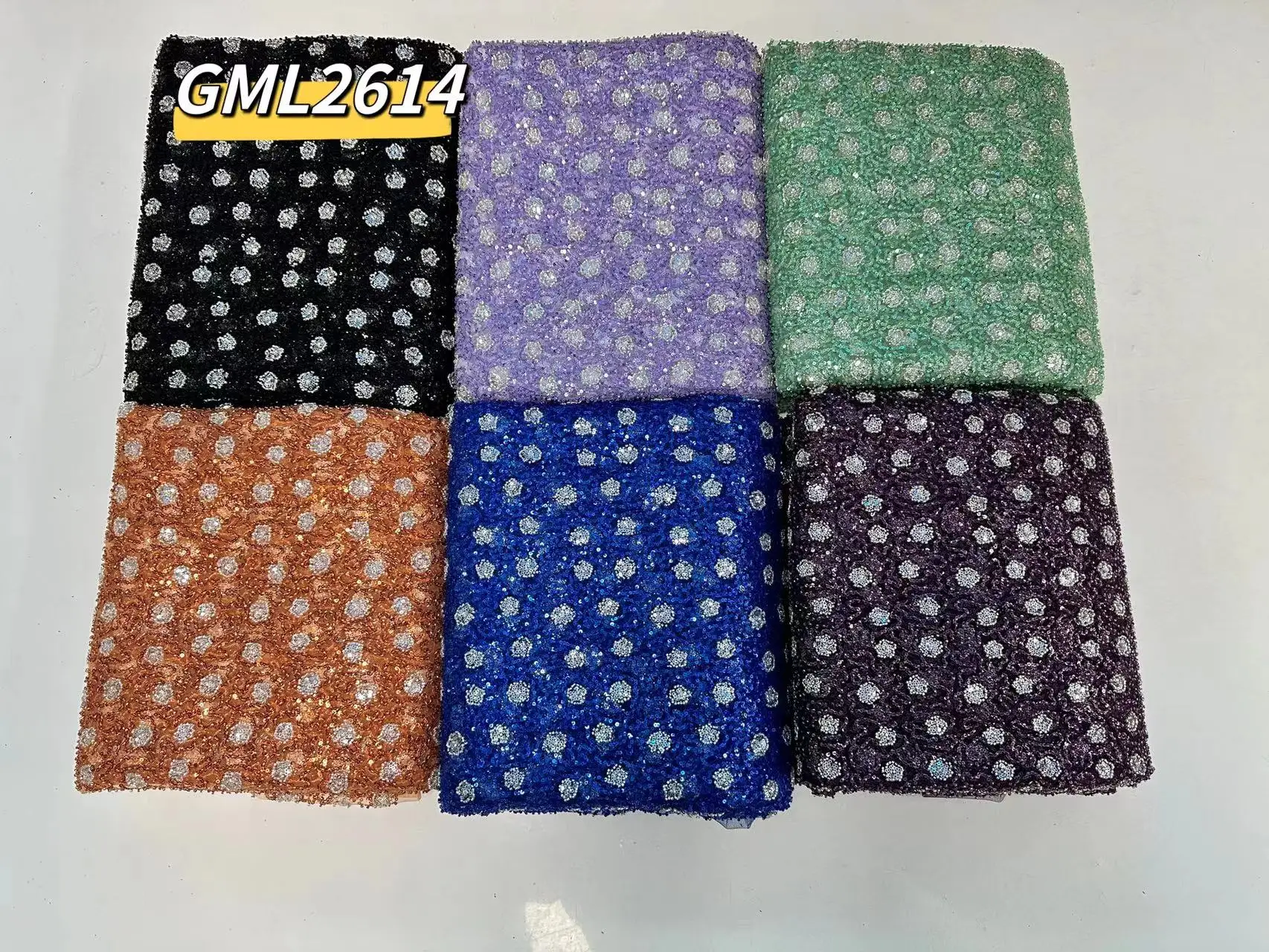 New Products Orange Nigerian Lace Fabric With Sequin Embroidery Beaded Fabric Lace luxury handmade african party Dress wedding