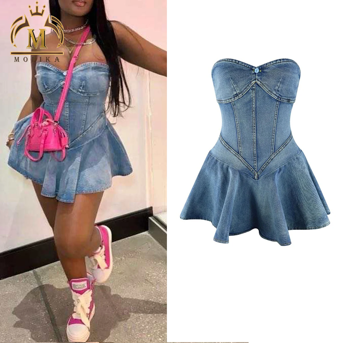 2024 Summer Denim Dress Women Casual Stretch Cotton Denim Slim Mini Dress Sexy Club Mini Jeans Dresses Women Lady Sexy Denim