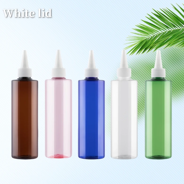 Lotion Bottle Cream Liquid Dispenser Cosmetics Packaging Bottle Amber Needle Tip Lid Plastic Empty 250ml 500ml Green Blue PET