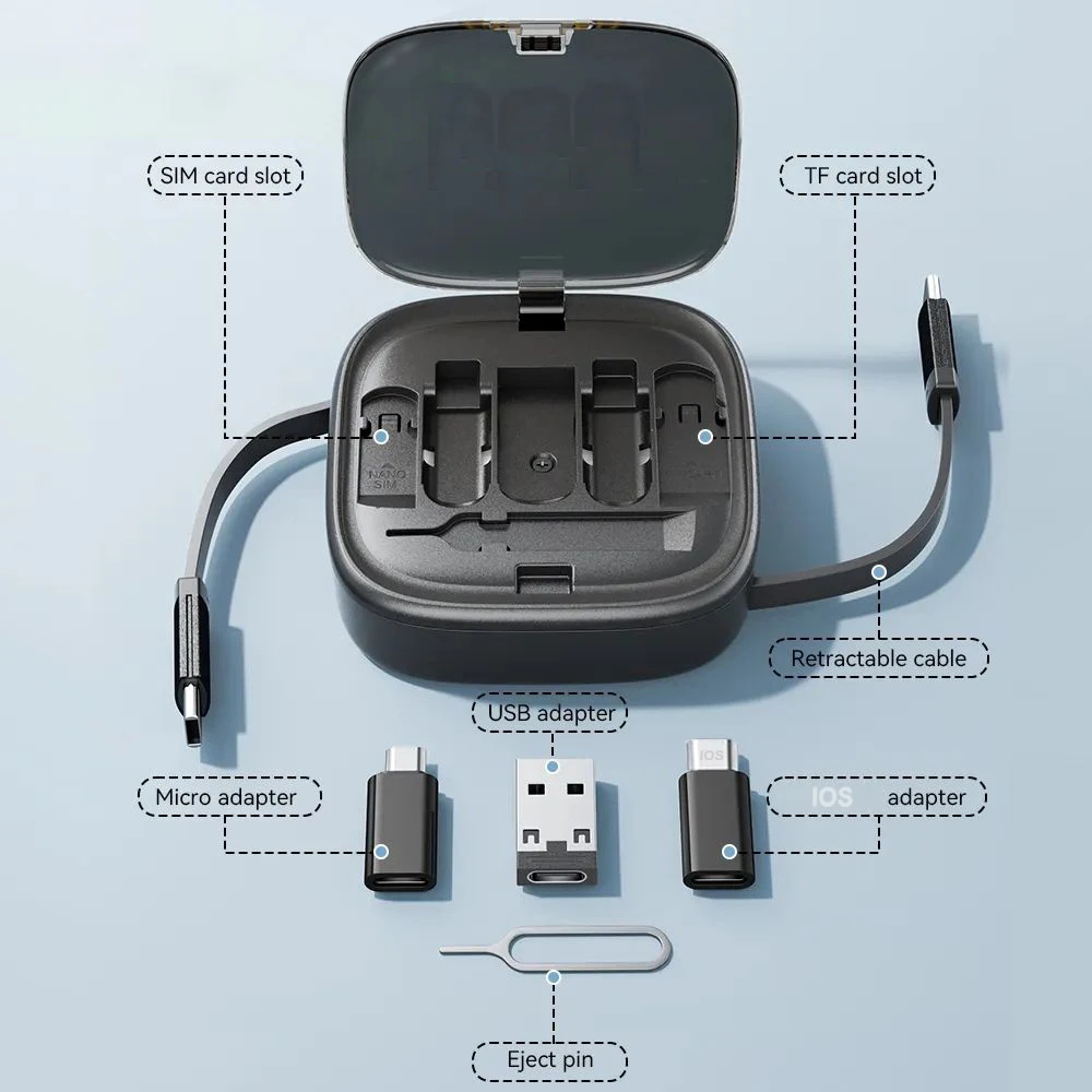 Customized Design 3 in 1 Retractable Charging Cable USB C to USB Adapter OTG Kit with Data Transfer Card Slot Phone Holder
