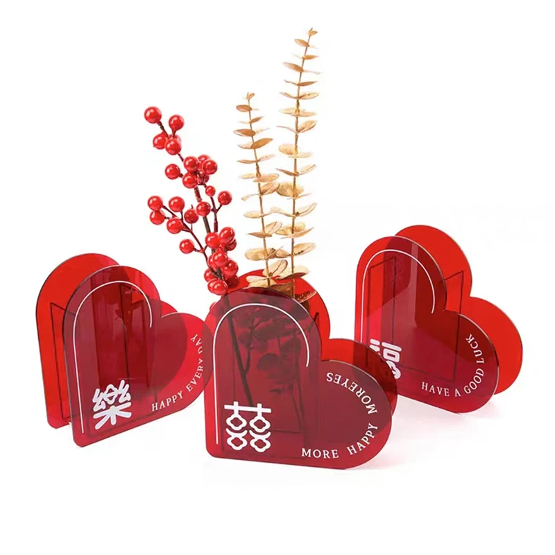 Customized Any Shape Home Acrylic Heart-Shaped Vase Simple Chinese-Style Countertop Coffee Table Ornaments