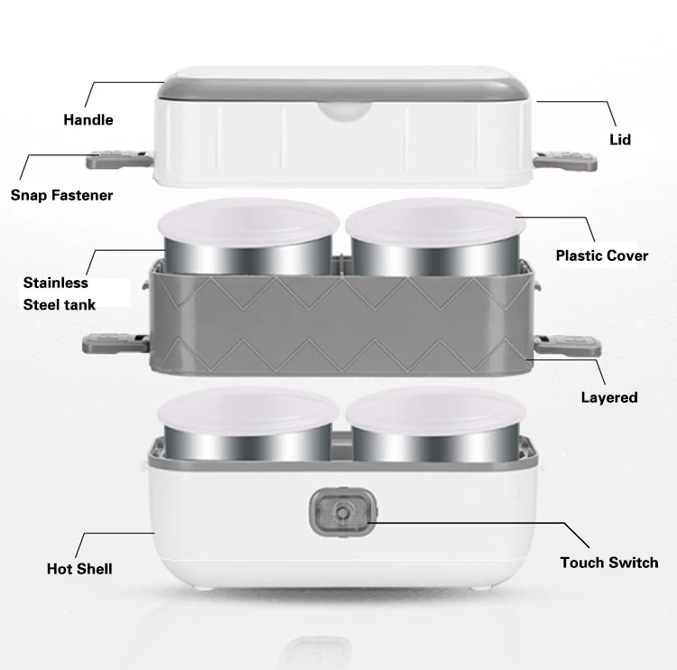 One Or Double Layer Electric Heating Cooking Food Stainless Steel Cooking Electric Lunch Box