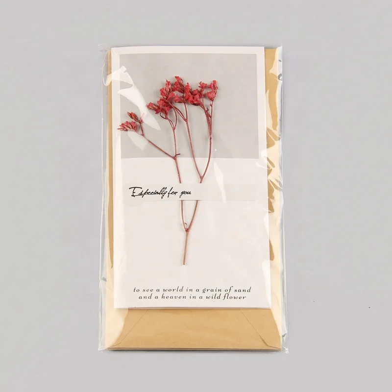 Twofolded Natural Babysbreath Dry Flower Valentine Birthday Wedding Greeting Card with Envelope