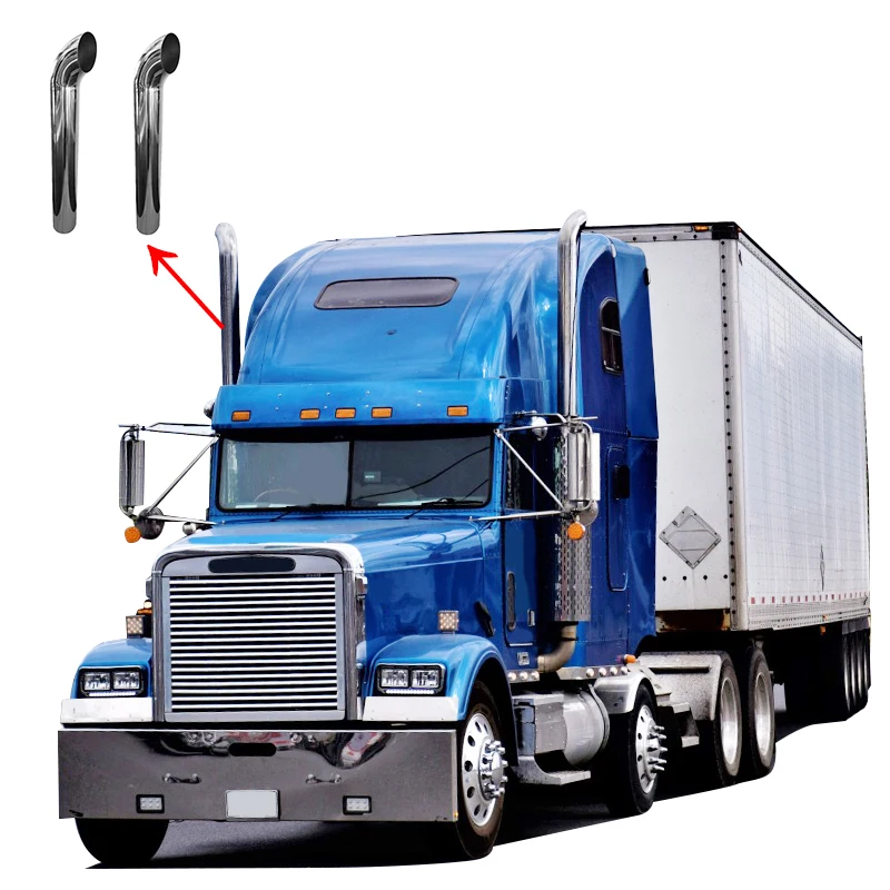 Customized Size America Muffler 201 Stainless Deer Guard Steel Top Diesel Stack Semi Truck Chrome Exhaust Pipe