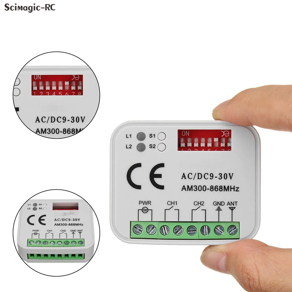 RX Multi Frequency 300-900MHz Universal Garage Door Receiver Remote Control 2CH Controller Switch For 433 868MHz Transmitter