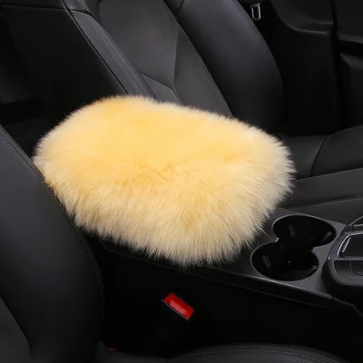 Auto Armrest Cushion Soft Sheepskin Car Armrest Console Cover Pure Wool
