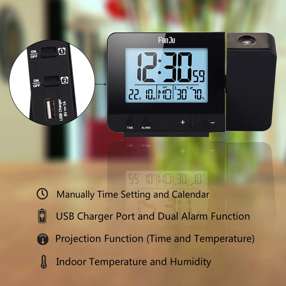 Projection Alarm Clock Digital Snooze Function Backlight Wall Desk Table Clock With Time Projection