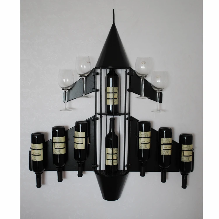 Wine Rack Airplane Shaped Wall Mounted Wine Rack with Glass Holder for Home Decoration