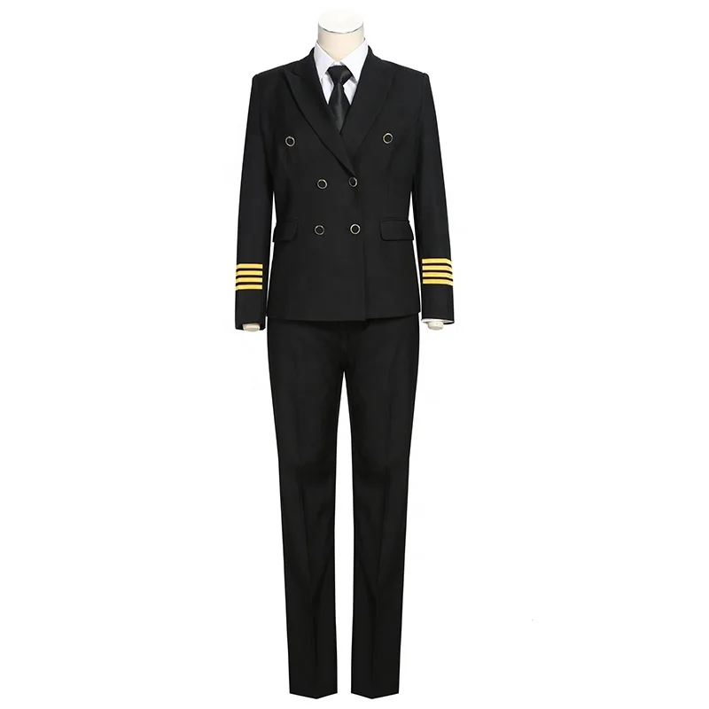 
womens Pilot Uniforms double breasted peaky lapel metal button silk and thread embroidery ribbon tape airline uniforms 