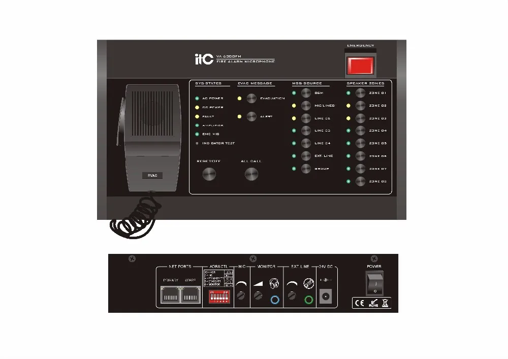 VA-6000FM Industrial Emergency Digital Fireman Microphone Addressable Fire Alarm system Control Panel Fire detection system