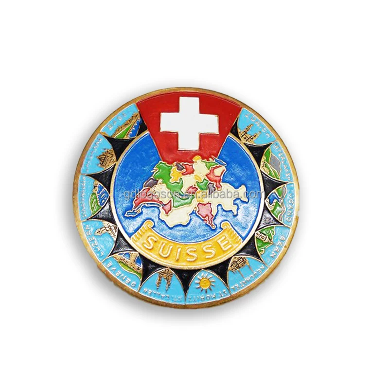 Supplies Round Shape Customised Travel CitiesTourist Souvenir Refrigerator Magnets Switzerland Metal Fridge Magnet Custom Logo