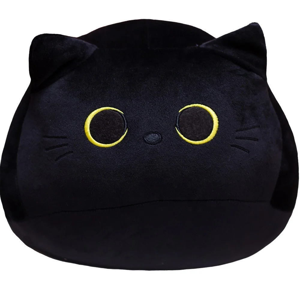 Custom Cute Black Cat Plush Toy Round Ball Shaped Black Cat Toy Stuffed Soft Cat Pillow Cushion Kids Toys  Gift