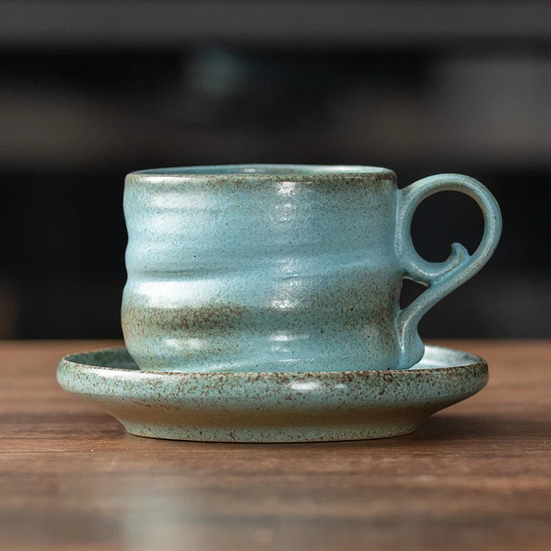 MSH Vintage Coarse Porcelain Coffee Cup Belly Breakfast Milk Mug And Saucer Set