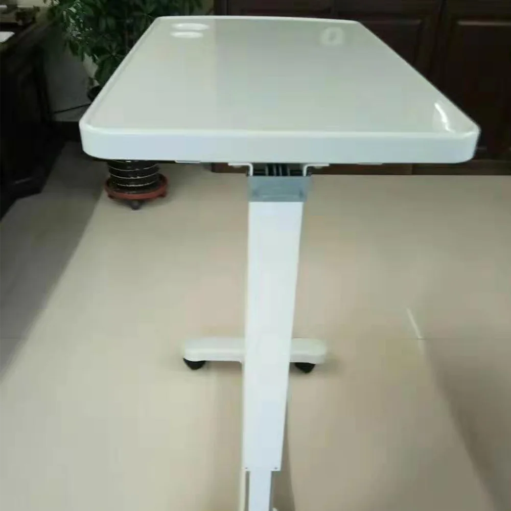 Portable Hospital Bedside Table Plastic Metal Furniture Equipment with Raise/Lower Function for Use with Hospital Beds