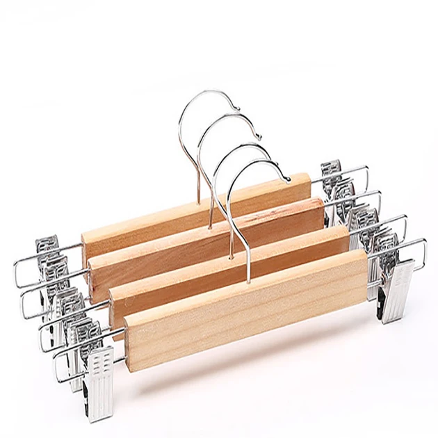 Wholesale Pant Hangers Bottom Hangers with Adjustable Clips Custom Logo Wooden Trousers Hanger
