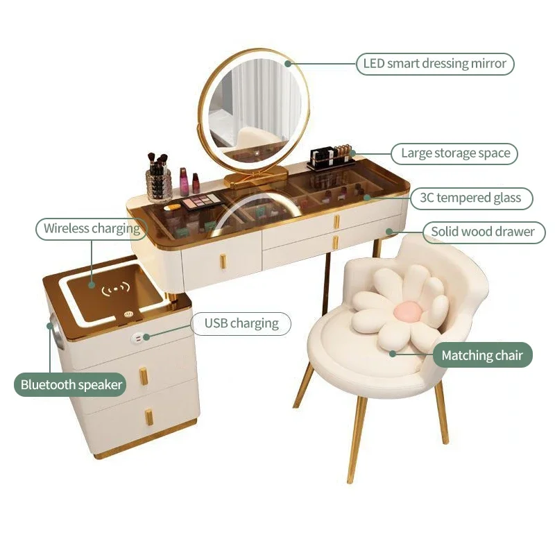 ATUNUS Nordic Smart Dresser Wireless Charging Light Bedroom Makeup Vanities Table Multi-functional Princess Dressing Table