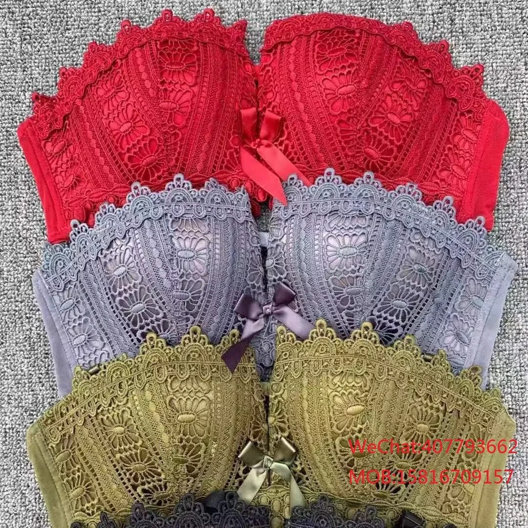 Sexy gathered small fresh lace half cup thick underwear set girl bra Bangladesh Cambodia