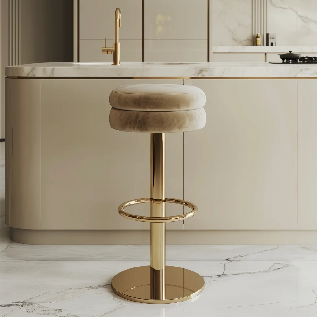 High Kitchen Fabric Custom Bar Stools Steel Golden Frame Gold For Bar Chair Modern Armchair Bar Stool