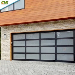 Cheap Glass Aluminum Garage Door 9x7 Clear Glass Overhead Sectional Garage Door Black Color Glass Garage Door