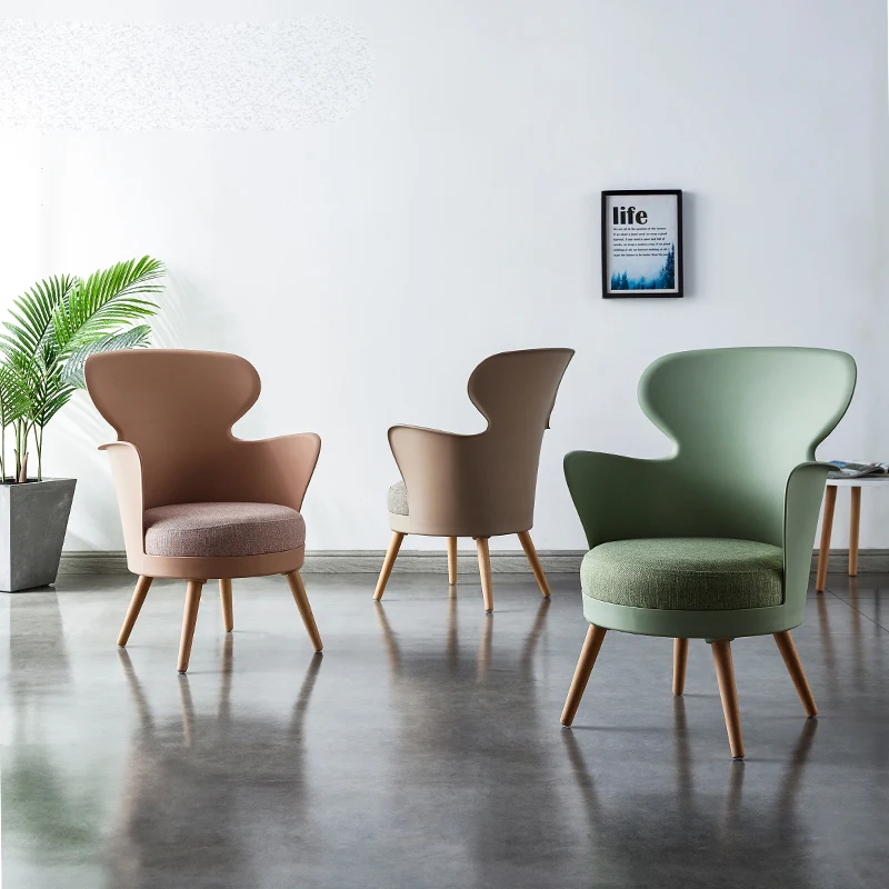 Nordic Fabric Single Sofa Balcony Bedroom Cute Solid Wood Small Sofa Simple Business Reception