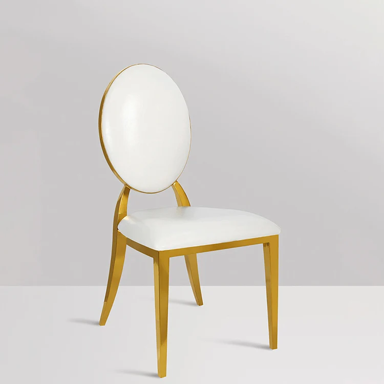 Hot Selling Wholesale Luxury Modern Hotel Furniture Stackable Leather Round Back Event Party Stainless Steel Wedding Chair