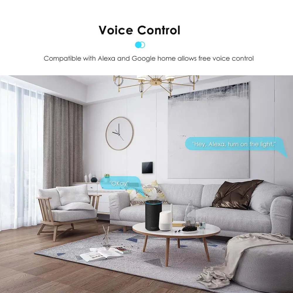 EU UK US 1/2/3/4 Gang Tuya Smart Switch No No Neutral Alexa Voice Control Touch Glass Wall WiFi Electrical Switch and Socket